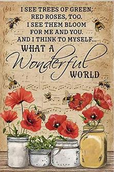 Vintage Corn Poppy What A Wonderful World Bee Poster Classic Vin Wall Art Decoration Metal Plaque Poster Metal Sign - Thegiftio UK