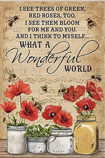 Vintage Corn Poppy What A Wonderful World Bee Poster Classic Vin Wall Art Decoration Metal Plaque Poster Metal Sign - Thegiftio