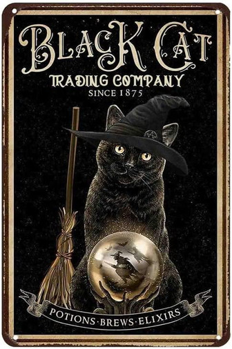 Vintage Halloween Cat Trading Company Metal Tin Sign Indoor & Outdoor Home Bar Coffee Retro Wall Decor Halloween Painting Metal Plate - Thegiftio UK