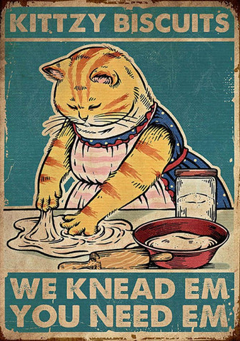 Vintage Metal Sign Bathroom Cat Poster Kitty Biscuits We Knead Em You Need Em Poster Metal Signs For Men - Thegiftio UK