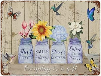Vintage Metal Sign Everyday Is A Gift Sunflower Floral Bouquet In Vase Hummingbird Retro Poster Rustic Wall Decor Plaque Inspirational Wall Art For Gate Garden Bars Cafes Office - Thegiftio UK