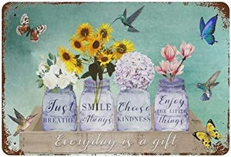 Vintage Metal Sign Hummingbird Everyday Is A Gift Sunflower Magnolia Floral In Vase Retro Poster Rustic Wall Decor Plaque Inspirational Aluminum Wall Art For Office School Classroom Bedroom - Thegiftio UK