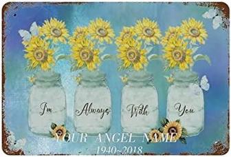 Vintage Metal Sign I'm Always With You Chic Sunflower Custom Name Sign Retro Poster Rustic Wall Decor Plaque Inspirational Aluminum Wall Art For Store Pubs Club Cafe Restaurants - Thegiftio UK