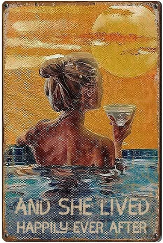 Vintage Metal Tin Sign Drinking Swimming Happily Ever After Tin Sign Love Wine Tin Sign Summer Time Drinking Wine Tin Sign Decoration For Home Coffee Shop Bar Office Hotel - Thegiftio UK