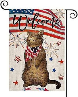 4th Of July Independence Day Cat Garden Flag 12x18 Inch Vertical Double Sided, Welcome Patriotic Usa Flag Yard Outdoor Decor - Thegiftio UK