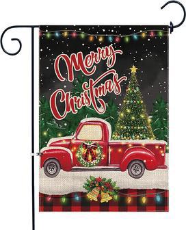 Christmas Garden Flag 12 X 18 Double-sided Winter Holiday Merry Christmas Flag Yard Small Burlap Buffalo Plaid Christmas Decorations Red Truck Seasonal Outdoor Xmas Tree Rustic Farmhouse Banner - Thegiftio UK