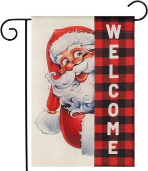 Christmas Garden Flag 12x 18 Inch Vertical Double Sided Santa Welcome Christmas Flag Burlap Small House Flag For Winter Yard Outdoor Indoor Decoration - Thegiftio UK