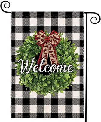 Christmas Garden Flag 12x18 Double Sided, Christmas Decor Buffalo Plaid Welcome Wreath Yard Flag Farmhouse Outdoor Christmas Flag Holiday Winter Yard Decorations - Thegiftio UK