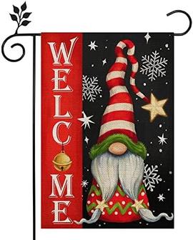 Christmas Garden Flag Welcome Gnome Double Sided Vertical 12×18 Inch Winter Rustic Farmhouse Decor For Seasonal Holiday Yard - Thegiftio UK