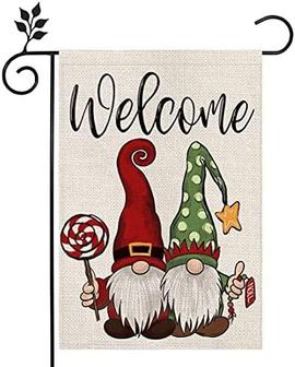 Christmas Winter Gnomes Welcome Garden Flag Double Sided Vertical 12×18 Inch Rustic Farmhouse Decor For Seasonal Holiday Yard - Thegiftio