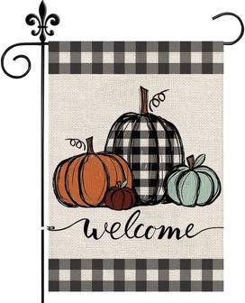 Fall Pumpkins Garden Flag Autumn Welcome Thanksgiving Buffalo Check Fall Yard Flag Farmhouse Double Sided Lattice Vertical Outdoor Decor 12 X 18 In - Thegiftio UK