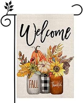 Fall Welcome Garden Flag Floral Thankful 12×18 Inch Double Sided Vertical Rustic Farmhouse Yard Seasonal Holiday Outdoor Decor