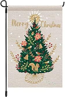 Funny Merry Christmas Tree Pattern Garden Flag, Farmhouse Yard For Winter Holiday House Lawn Outdoor, Vertical Double Sided Flag Decorations For Family Friends Christmas Gifts, 12 X 18 Inch - Thegiftio UK