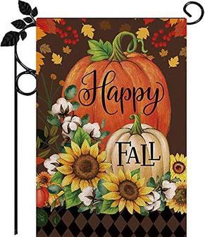 Happy Fall Garden Flag Burlap Autumn Vertical Double Sided Fall Thanksgiving Pumpkin Garden Flag Yard Outdoor Decoration - Thegiftio UK