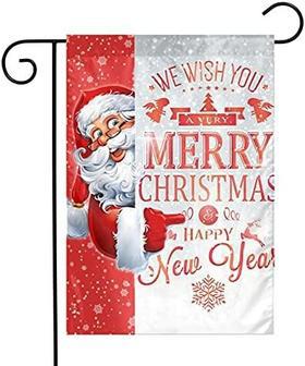 Merry Christmas Garden Flag 12x18 Inch Santa Claus Vertical Double Sided Seasonal Banner Yard Outdoor Decoration - Thegiftio UK