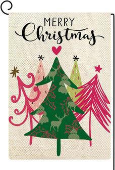 Merry Christmas Garden Flag Boho Christmas Tree Burlap Vertical Double Sided Winter Xmas Holiday Yard Flag For Outside Christmas Decoration Seasonal Outdoor Flag 12x18 Inch - Thegiftio UK