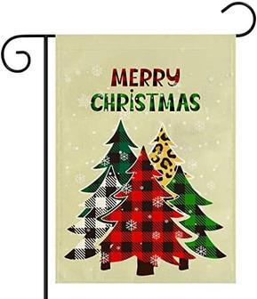 Merry Christmas Garden Flag Christmas Tree Buffalo Check Plaid Vertical Double Sided Yard Flag Holiday Winter Outdoor Decoration - Thegiftio UK