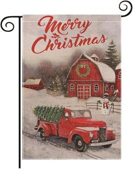 Merry Christmas Red Truck House Garden Flag 12x18 Inch Vertical Double Sided Winter Decorations Holiday Yard Lawn Outdoor Decor - Thegiftio UK