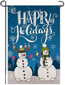 Merry Christmas Winter Welcome Double Sided Burlap Garden Flag, Seasonal Happy Holiday Outdoor Smile Cute Snowmen Decorative Flags For Home House Yard Lawn Patio Porch - Thegiftio UK
