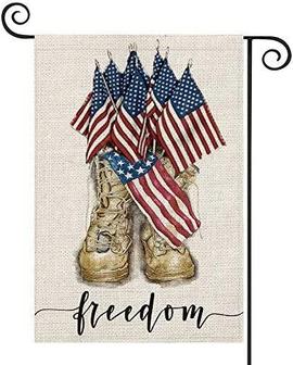 Patriotic Memorial Day Garden Flag Double Sided 12×18 Inch, 4th Of July Freedom Soldier Boots Usa Flag Yard Outdoor Decoration - Thegiftio UK