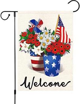 Patriotic Memorial Day Usa Garden Flag 12x18 Double Sided Vertical, Small Burlap American Star And Strip Floral 4th Of July Garden Yard Flags Banner Memorial Day Independence Day Outdoor House Decorations - Thegiftio UK