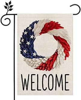 Patriotic Welcome American Strip And Star Wreath Garden Flag 12×18 Inch Double Sided Vertical 4th Of July Independence Day Memorial Day Yard Outdoor Decor - Thegiftio