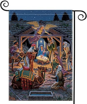 Religious Christmas Garden Flag Double Sided, Christian Christmas Decorations Jesus Nativity Scene Outdoor Yard Flag Farmhouse Burlap Christmas Flag Holiday Winter Yard Decor - Thegiftio UK