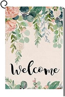 Spring Floral Welcome Garden Flag 12×18 Inch Small Vertical Double Sided Farmhouse Greenery Eucalyptus Leaves Burlap Yard Outdoor Decor - Thegiftio UK