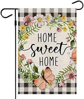 Spring Home Sweet Home Garden Flag Floral Buffalo Plaid Double Sided Outside Vertical Holiday Yard Décor - Thegiftio
