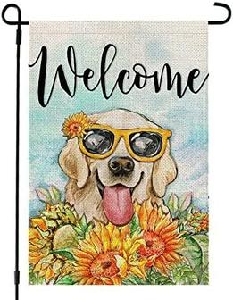 Summer Dog Golden Retriever Garden Flag 12x18 Inch Double Sided Welcome Outside Small Decoration For Yard - Thegiftio UK