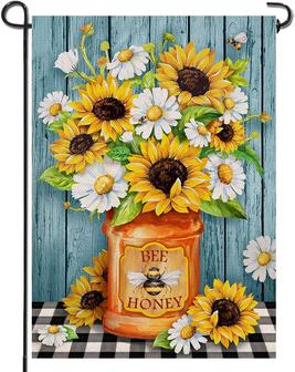 Summer Sunflower Flower Home Decorative Garden Flag, Yard Daisy Bee Honey Outside Decor, Outdoor Small Burlap Decoration Double Sided 12 X 18