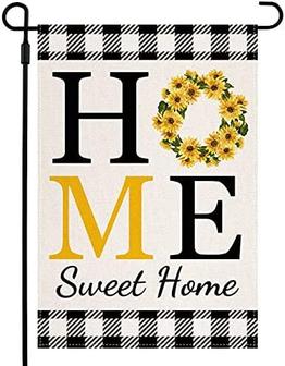Sunflower Home Sweet Home Garden Flag For Outside Summer Flags For Farmhouse Lawn Outdoor Décor, Burlap Vertical Buffalo Check Plaid Flower Small Rustic Yard Flags