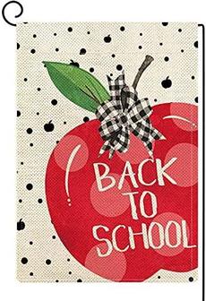 Welcome Back To School Garden Flag Double Sided Polka Dot Apple Yard Flag First Day To School Farmhouse Rustic Outdoor Porch Lawn Decoration 12x18inch - Thegiftio UK