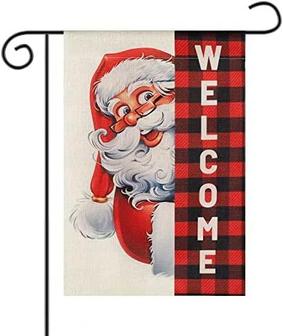 Welcome Christmas Garden Flag 12x 18 Inch Vertical Double-sided Santa Christmas Flag Burlap Hut Flag In Winter Yard For All Seasons And Holidays Outdoor Indoor Decoration - Thegiftio UK
