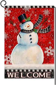 Welcome Christmas Small Garden Flag 12x18 Inch Vertical Double Sided Winter Red Snowman Snowflake Outdoor Decorations Yard Flag - Thegiftio UK