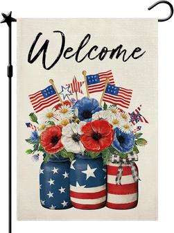 Welcome Flower Vase 4th Of July Garden Flag Independence Day Garden Flag Vertical Double Sided Burlap Patriotic Memorial Day American Veteran Holiday Farm Home Outside Yard Decor - Thegiftio UK