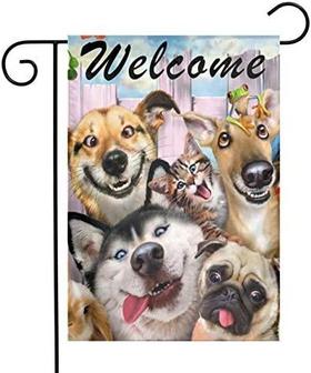 Welcome Happy Dog Animals Outdoor Garden Flag, Double Sided Vertical Garden Yard Flag Banner For Lawn House Outside Decor 12x18inch Gift For Dog Lover - Thegiftio UK