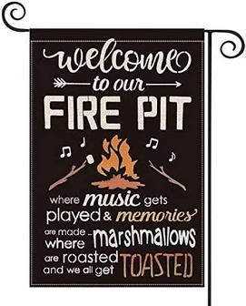 Welcome To Our Fire Pit Garden Flag Double Sided, Camping Marshmallows Music Camper Yard Outdoor Decoration