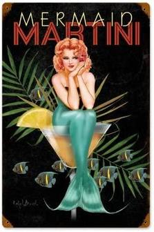 Mermaid Martini Sexy Pinup Girls Vintage Metal Sign - Thegiftio