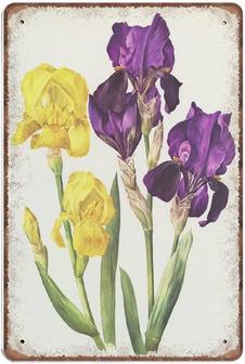 Purple And Yellow Iris Botanical Tin Signs From 1964, Vintage Irises Botanical Art For French Country Decor, Funny Vintage Metal Sign Plaque Poster Wall Art Home Decor - Thegiftio UK