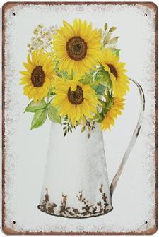 Sunflower Wall Decor Bouquet Print Rustic Art Farmhouse Country Home Printable Novelty Tin Metal Sign Plaque Bar Pub Vintage Retro Décor - Thegiftio UK