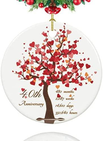 40th Anniversary Ornament, Gifts For 40th Wedding Anniversary, 40 Years Mr And Mrs Christmas Ornaments, 40th Married Gifts For Couples, Parents, 3" Ceramic - Thegiftio UK