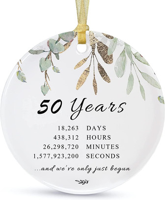 50th Anniversary Wedding Ornament 2022 For Couple, 50 Years As Mr And Mrs, Wedding For Fifty Years, Ceramic Ornament For 50th Husband&wife Married Decoration - Thegiftio UK