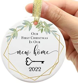 Two-side Printed Ceramic New Home 2022 Ornament, Our First Christmas In Our New Home 2022 Christmas Ornament, Housewarming Gift
