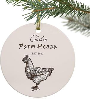 Christmas Ornaments 2022, Christmas Tree Hanging Pendant Keepsake Ceramic Ornaments Retro Farm House Chicken,3" Round Xmas Tree Ornament For Home Decor Funny Animal - Thegiftio UK