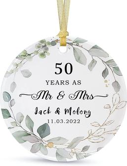 Customized Anniversary Ornament 2022, Anniversary Years As Mr And Mrs, Custom Wedding Anniversary For Couples, Personalized Ceramic For Anniversary Husband & Wife Married - Thegiftio UK