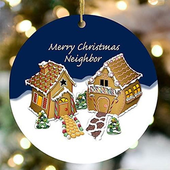 Neighbours Gift Christmas Ornament 2022 Present Merry Christmas Neighbors Gingerbread House Ornament Gift Christmas Tree Decorating Ornament Ceramic Keepsake 3inch Flat Circle - Thegiftio UK