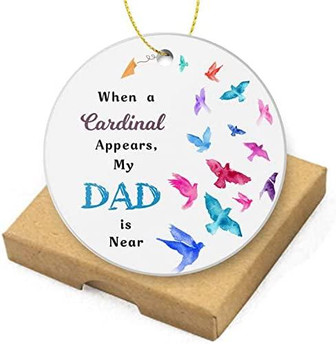 When A Cardinal Appears,my Dad Is Near-memorial Christmas Ornaments Keepsake Memorial Ornament Dad Christmas Ornament Gift Sympathy Gifts Round Ceramic Ornament - Thegiftio UK