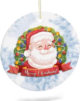2022 Christmas Ceramic Ornament Smile Santa Round Porcelain Christmas Tree Pendant Hanging Holiday Decoration Home Decor For Room Window Door Memorial New Year Gift Idea For Kid - Thegiftio