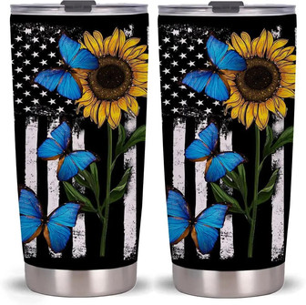 20oz Flag Sunflower Butterfly tumbler-stainless Steel Travel Mug Tumbler Cup - Thegiftio UK